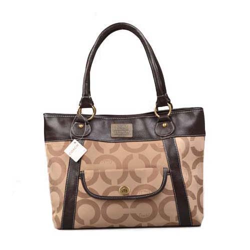 Coach Logo Monogram Large Khaki Totes DOG - Click Image to Close